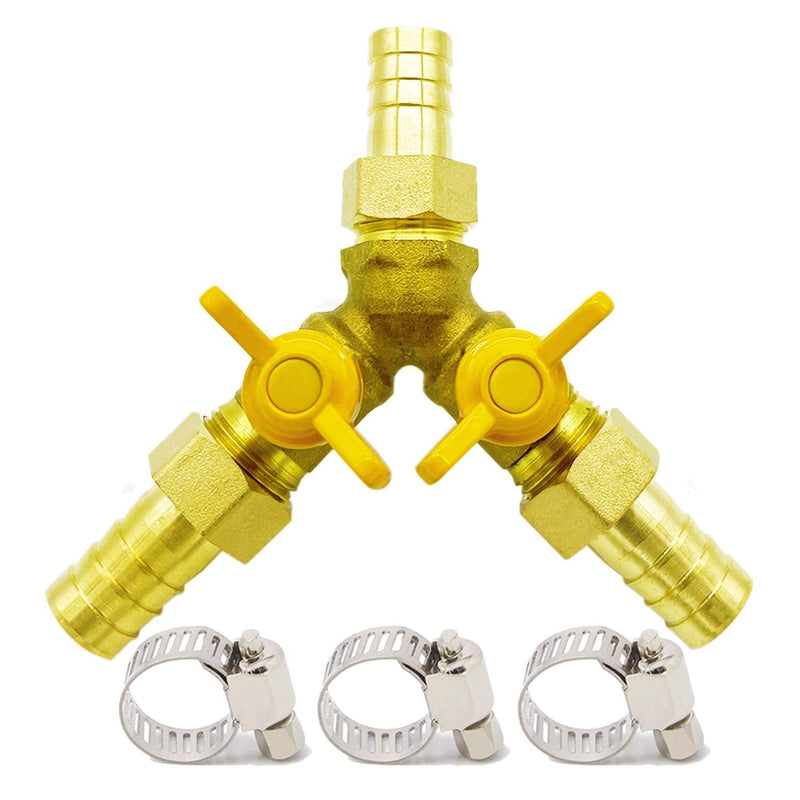 [Australia - AusPower] - Metaland Brass 3 Way Shut-Off Valve, 1/2" Hose Barb 2 Switch Y Shaped Ball Valve Water/Fuel/Air 1/2 Inch Hose Barb 