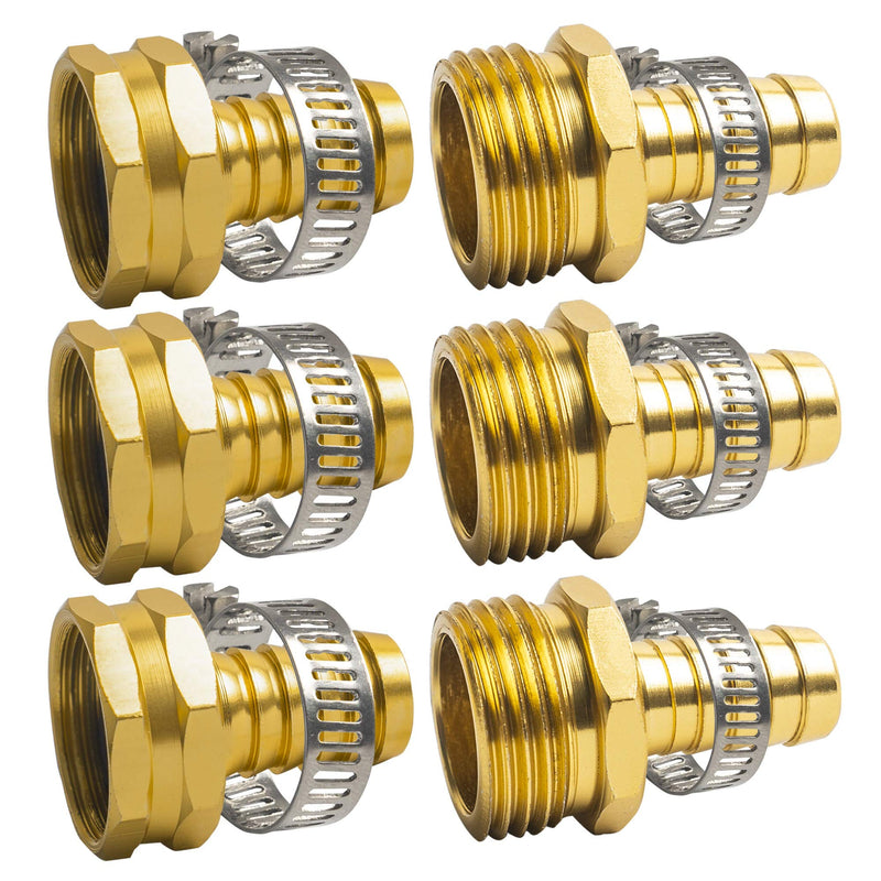[Australia - AusPower] - Hourleey Garden Hose Repair, Aluminum Mender Hose Connector Fitting with Clamp, Fit 1/2" to 3/4" Male & Female, 3 Sets 