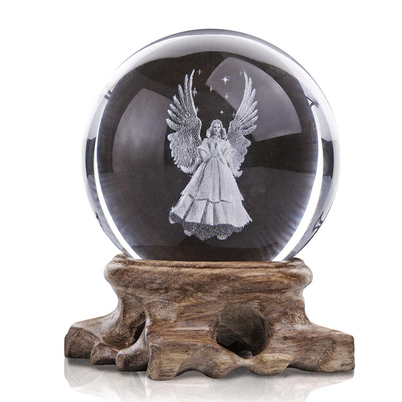 [Australia - AusPower] - 3D Angel Figurines Full Sphere Crystal Ball Laser Engraved Paperweight Home Art Decor Crafts(Clear) 