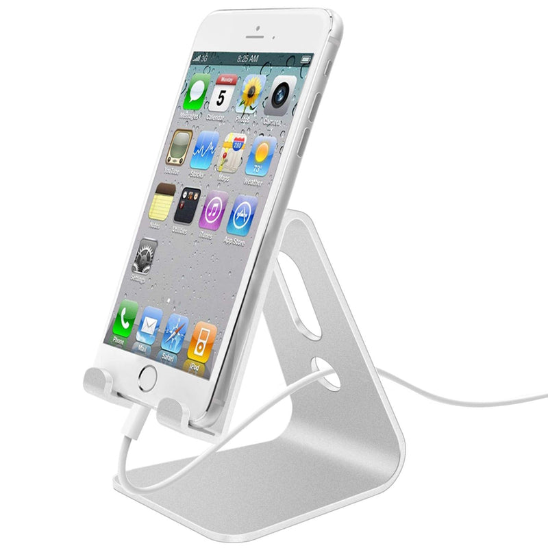 [Australia - AusPower] - Cell Phone Stand, LLSME Phone Holder, Cradle, Dock, Aluminum Desktop Stand Compatible with All Mobile Phone, iPhone, iPad Air/Mini - Silver 
