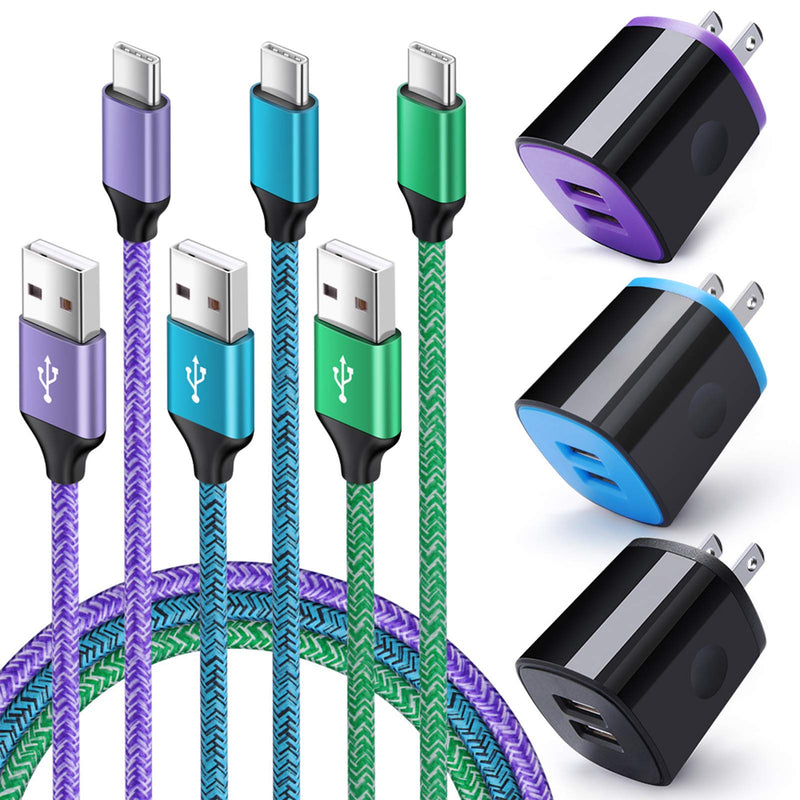 [Australia - AusPower] - Wall Charger Plug 3 Pack, Type C Charger Cable 3 Pack 6FT Compatible for Motorola Moto G Fast/G Power/G Stylus/G Pro/G Play, Edge 5G UW/One 5G UW ace, G10 G9 G8 G7 Power Plus Play, G6 Plus Z2 Z3 Z4 Color-1 