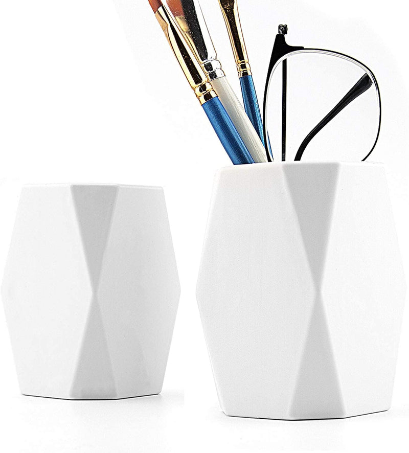 [Australia - AusPower] - AIEX 2pcs Silicone Pencil Holder Washable&Non-Slip Stationery Cup Geometric Desk Cup for Desk Organizing, Stationery Storage, Office Supplies (White) 