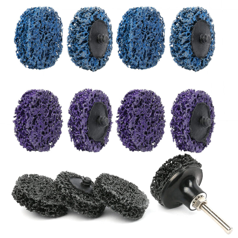 [Australia - AusPower] - LotFancy Stripping Disc, 12PCS 2” Easy Strip and Clean Quick Change Discs with 1 Disc Pad Holder, Paint and Rust Remover Stripper, Silicon Carbide Abrasive Wheel, Blue Black Purple Assortment 