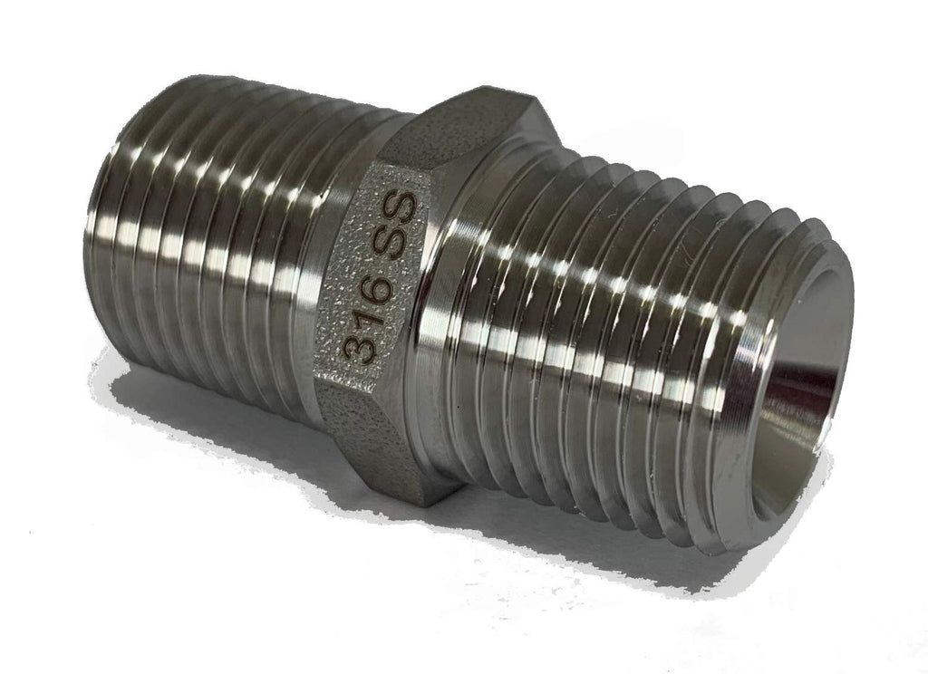 [Australia - AusPower] - 3/8 NPT Male to 3/8 NPT 316SS Male Straight Hex Coupler/Coupling for Air, Liquid or Hydraulic Fitting - Industrial Air Tool Hose 3/8 Inch Coupling 316 Stainless Steel 
