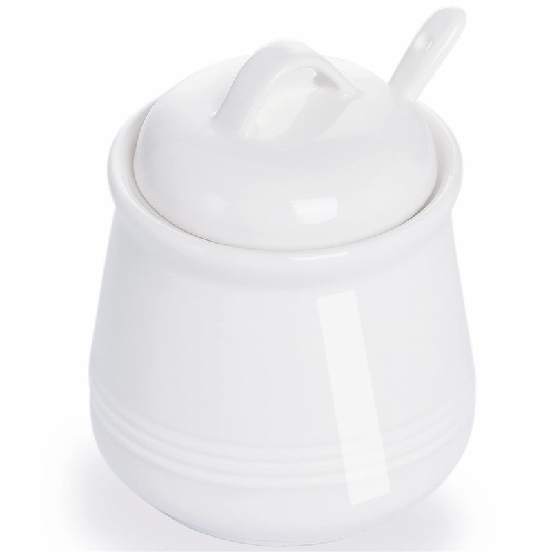 [Australia - AusPower] - HAOTOP Porcelain Sugar Bowl, Ceramic Salt Bowl with Spoon and Lid for Home and Kitchen, 12 Ounces (White) White 