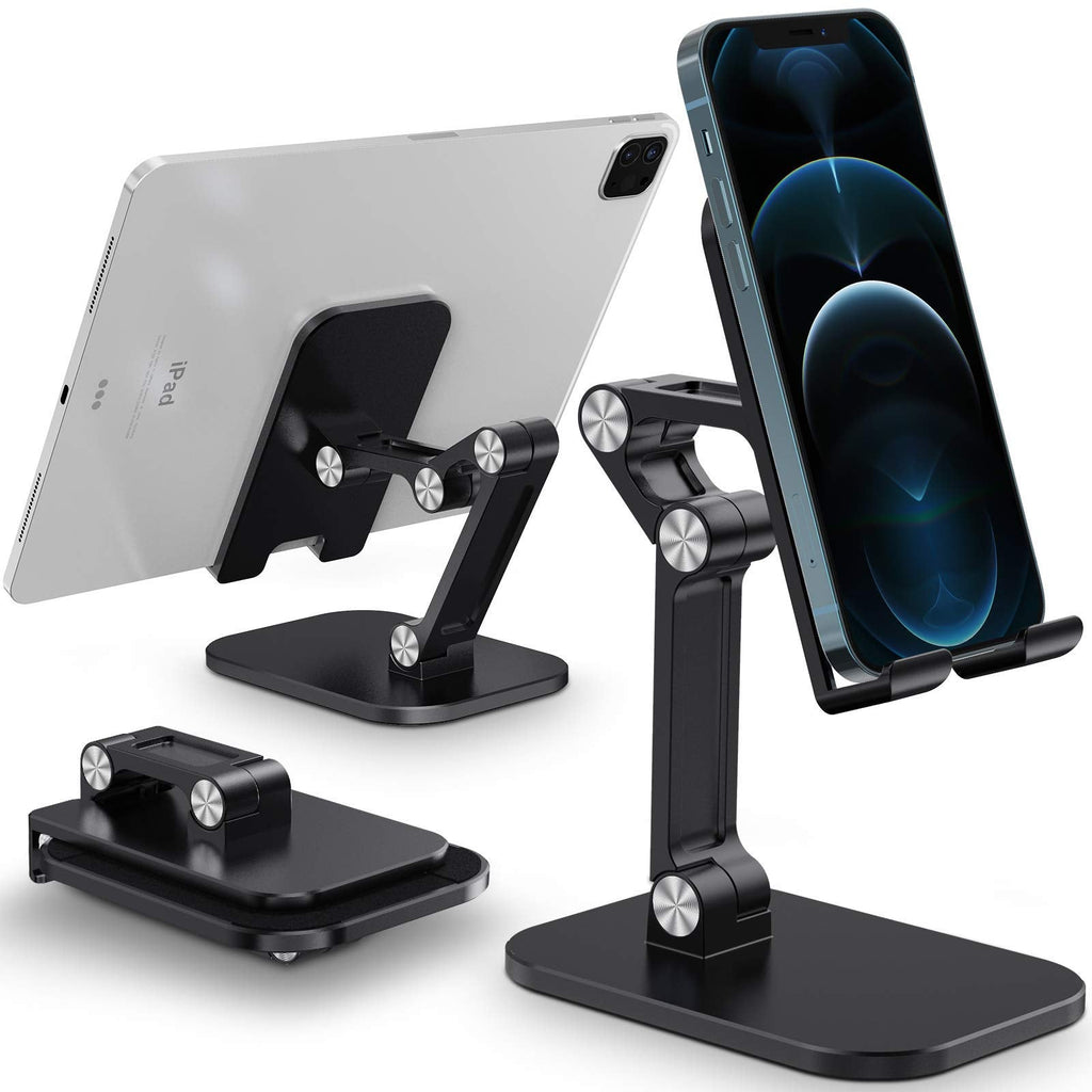 [Australia - AusPower] - Tensea Cell Phone Stand iPad Holder for Desk, Adjustable Foldable Flexible iPhone Cradle Tablet Vertical Stand for Office Table Desktop, Universal Compatible from iPad Pro 12.9 to Small Smartphone Black 