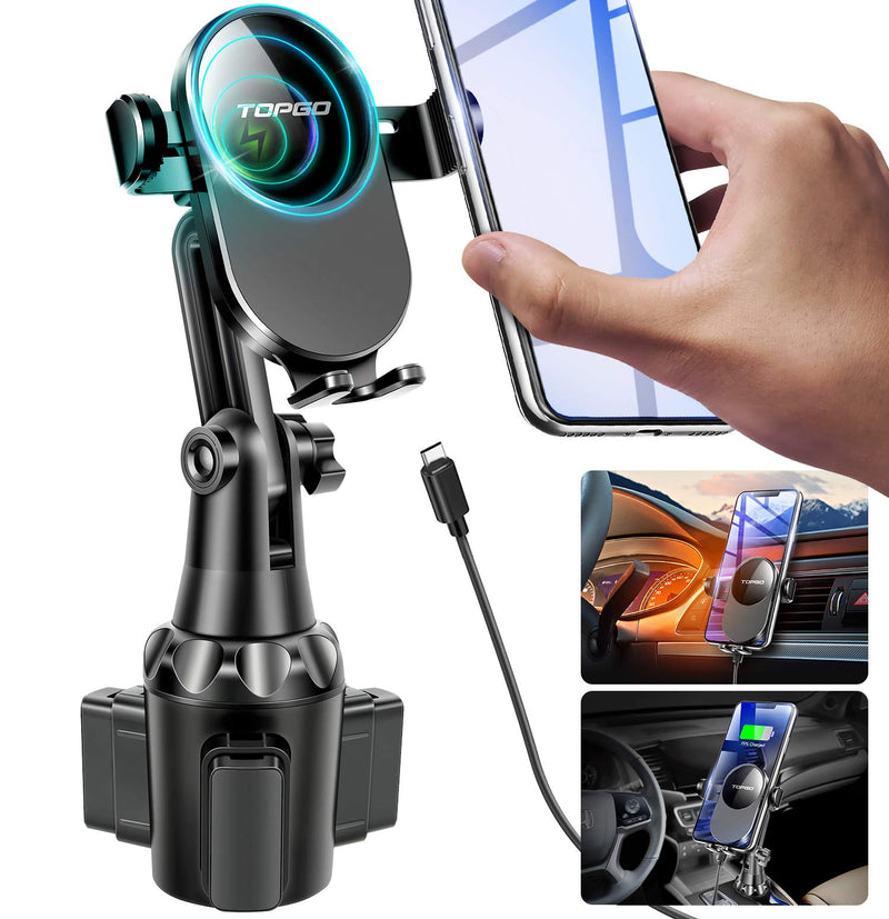 [Australia - AusPower] - [Upgraded] TOPGO Cup Holder Phone Mount Wireless Charger,Universal Cell Phone Holder Car Charger Wireless-Charger-Cup-Phone-Holder Fast Charging for iPhone11/11 Pro/11 Pro Max, Samsung Galaxy Black 