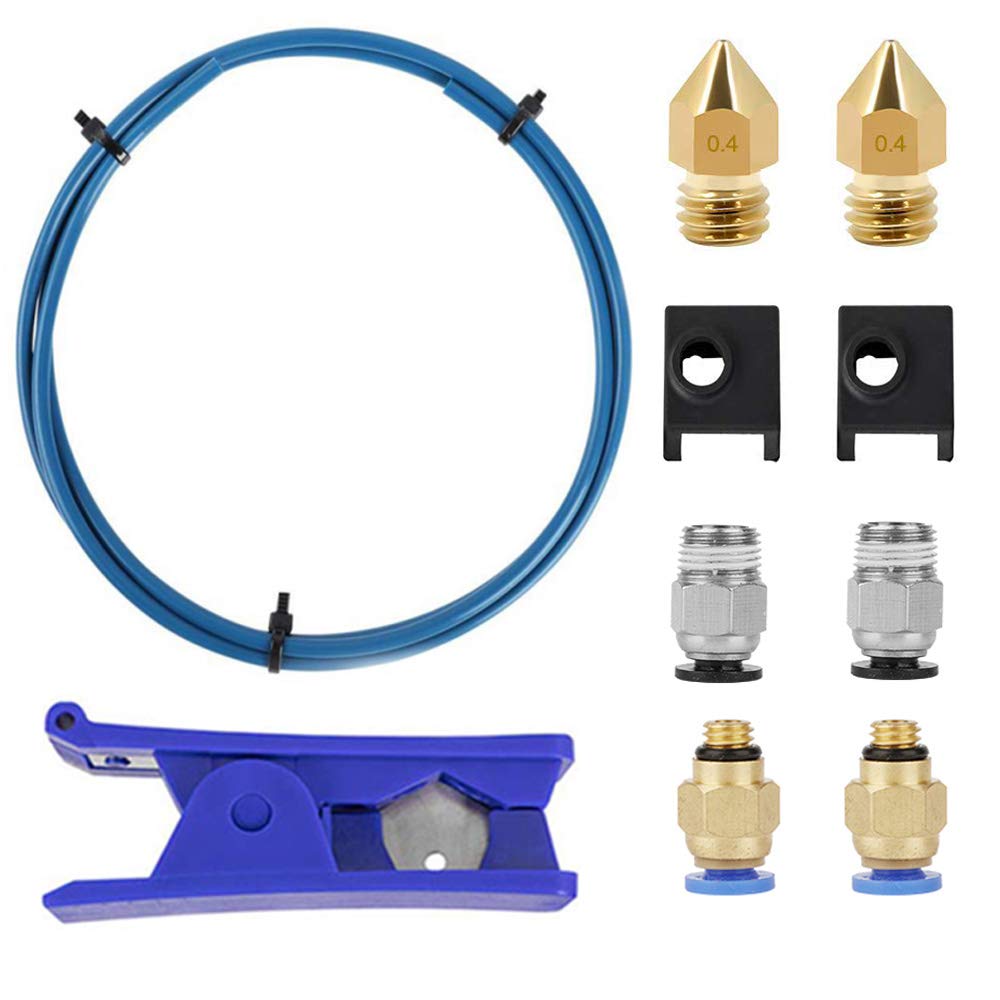 [Australia - AusPower] - Creality Upgrade 3D Printer Kit with Capricorn Premium XS Bowden Tubing 1M， PTFE Teflon Tube Cutter, Pneumatic Fittings and MK8 Socks and Extra Nozzles for Ender 3/3 Pro/5 CR-10 Series/10S/20/20 Pro 