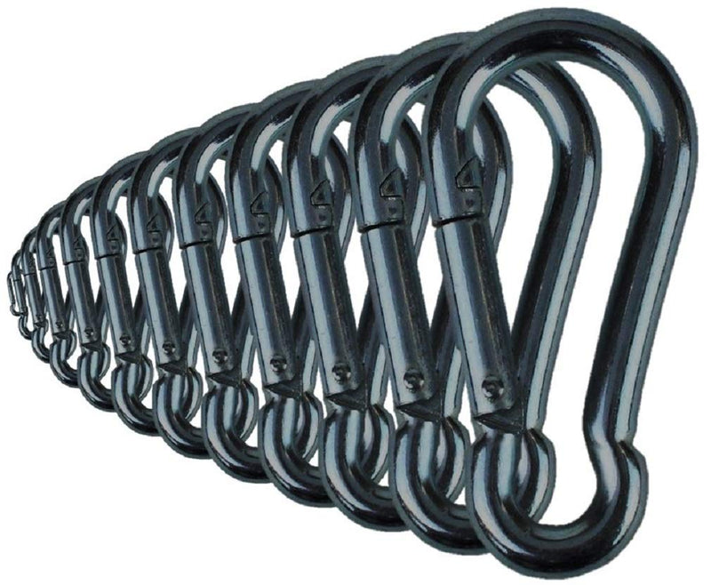 [Australia - AusPower] - Branded Boards Black & Silver Heavy Duty Bushcraft Zinc-Galvanized Steel Carabiner Spring Snap Clip Link Hooks. 200-400lb Load. 6 Packs, 12 Packs and Variety Packs. 