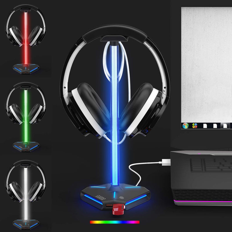 [Australia - AusPower] - COZOO RGB Headphone Stand with 2 USB2.0 Extension Charging Port Extender Cord,Headset Stand Holder for Gamer Desktop Table Game Earphone Accessories 