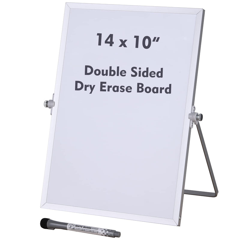 [Australia - AusPower] - Small Dry Erase Board 14x10 Inch Magnetic, Aelfox Double-Sided Desktop Small Whiteboard with Stand, Aluminum Frame, Reminder Board for Desk Organizer/to Do List/Kids School/Home Office 