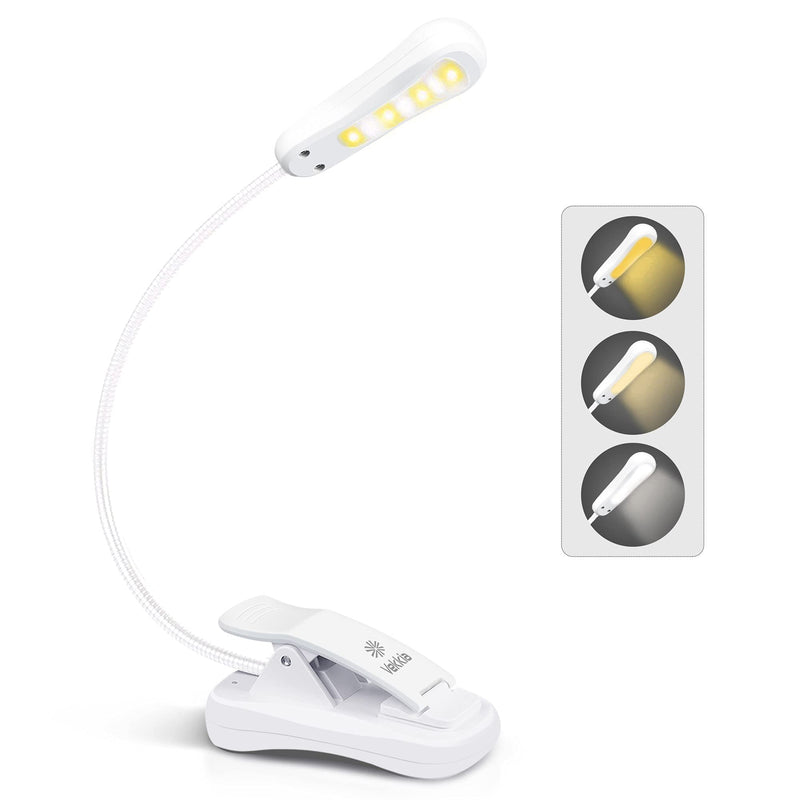 [Australia - AusPower] - Vekkia Rechargeable Book Light, 7 LED Reading Lights for Reading in Bed. 3 Color × 3 Brightness, Up to 70 Hours Lighting, Perfect for Readers, Kids & Travel (White) White 