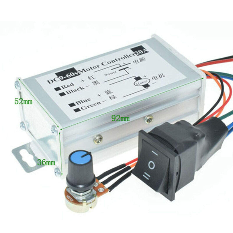 [Australia - AusPower] - DC Motor Speed Controller DC 9-60V Pulse Width Modulation Regulator 20A 1200W Stepless Variable Speed/Forward and Reverse with Knob & Button Switch 