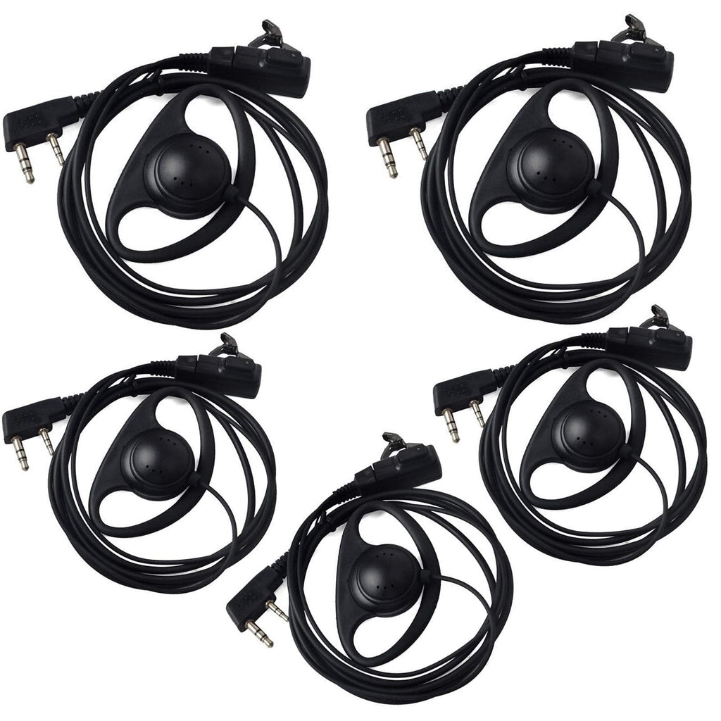 [Australia - AusPower] - HYS Walkie Talkies Earpiece with Mic 2 Pin D Shape Headset for Baofeng UV-5R BF-888 UV82hp Retevis H-777 RT1 RT21 RT22 HYS TC-H10W TC-E33 TC-L10W 2 Way Radio(5PCS) 