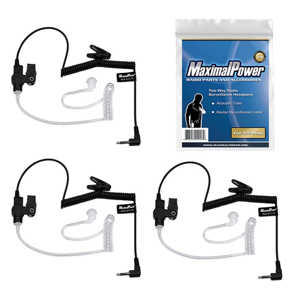 [Australia - AusPower] - MaximalPower RHF 617-1N 3.5mm Receiver/Listen ONLY Surveillance Headset Earpiece with Clear Acoustic Coil Tube Earbud Audio Kit for Two-Way Radios, Transceivers and Radio Speaker Mics Jacks (3 Pack) 