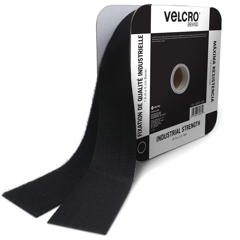[Australia - AusPower] - VELCRO Brand Heavy Duty Tape with Adhesive | 25 Ft Bulk Roll 2" Wide | Holds 10 lbs, Black | Industrial Strength Strong Hold for Indoor or Outdoor Use (30081) 