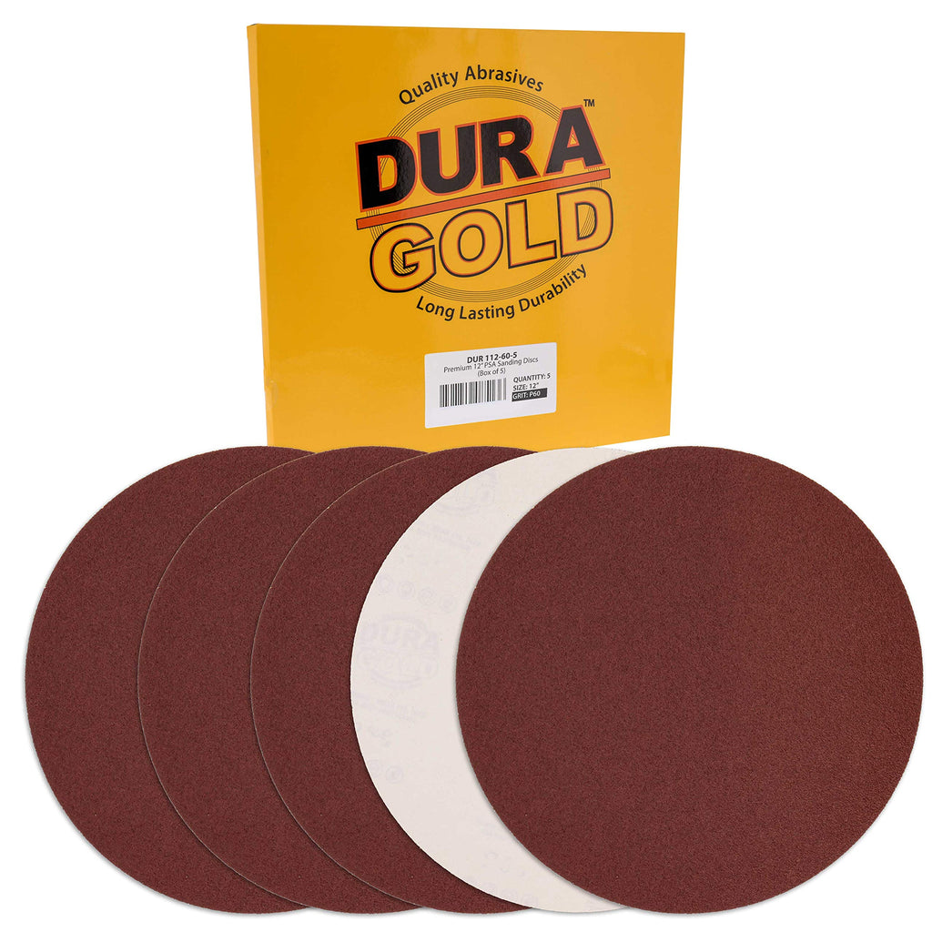 [Australia - AusPower] - Dura-Gold Premium 12" Sanding Discs - 60 Grit (Box of 5) - Sandpaper Discs with PSA Self Adhesive Stickyback, Fast Cutting Aluminum Oxide Abrasive - Drywall, Floor, Woodworking, Automotive, Sander 60-Grit 
