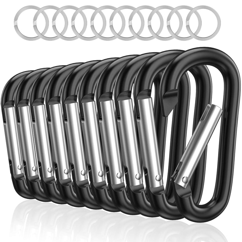 [Australia - AusPower] - sprookber 3" Aluminum Carabiner D Ring, Caribeener Clips, Spring Snap Hook for Keychain Clip, Set of 10 Black 