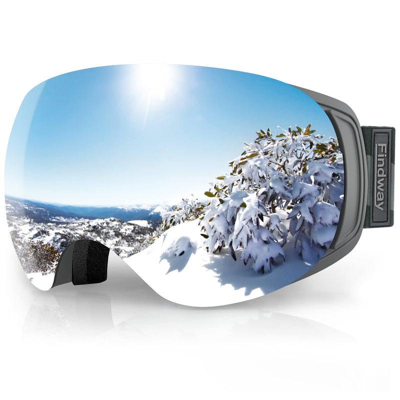 [Australia - AusPower] - findway Ski Goggles Pro for Women & Men-100% UV 400 Protection-Interchangeable Lens,Anti Fog Over Glasses Snowboard Goggles Black Frame Silver Lens Goggle(vlt 8%) 