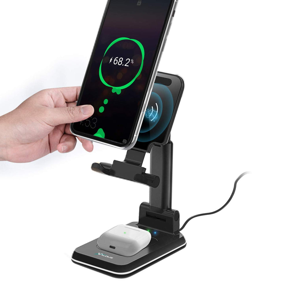 [Australia - AusPower] - 2 in 1 Wireless Charger Adjustable Phone Stand Dual Wireless Charging for Desk Portable Wireless Charger Phone Holder, Cell Phone Wireless Charging Stand for Wireless Charging Phone or Headset 