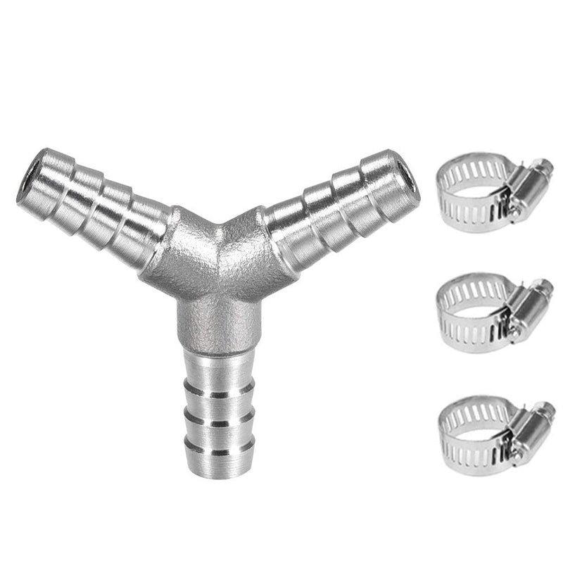 [Australia - AusPower] - Metaland Stainless Steel 3/8" Hose Barb Y Barbed Fitting 3 Way Wye Adapter with 3pcs Hose Clamps 3/8" x 3/8" x 3/8" 