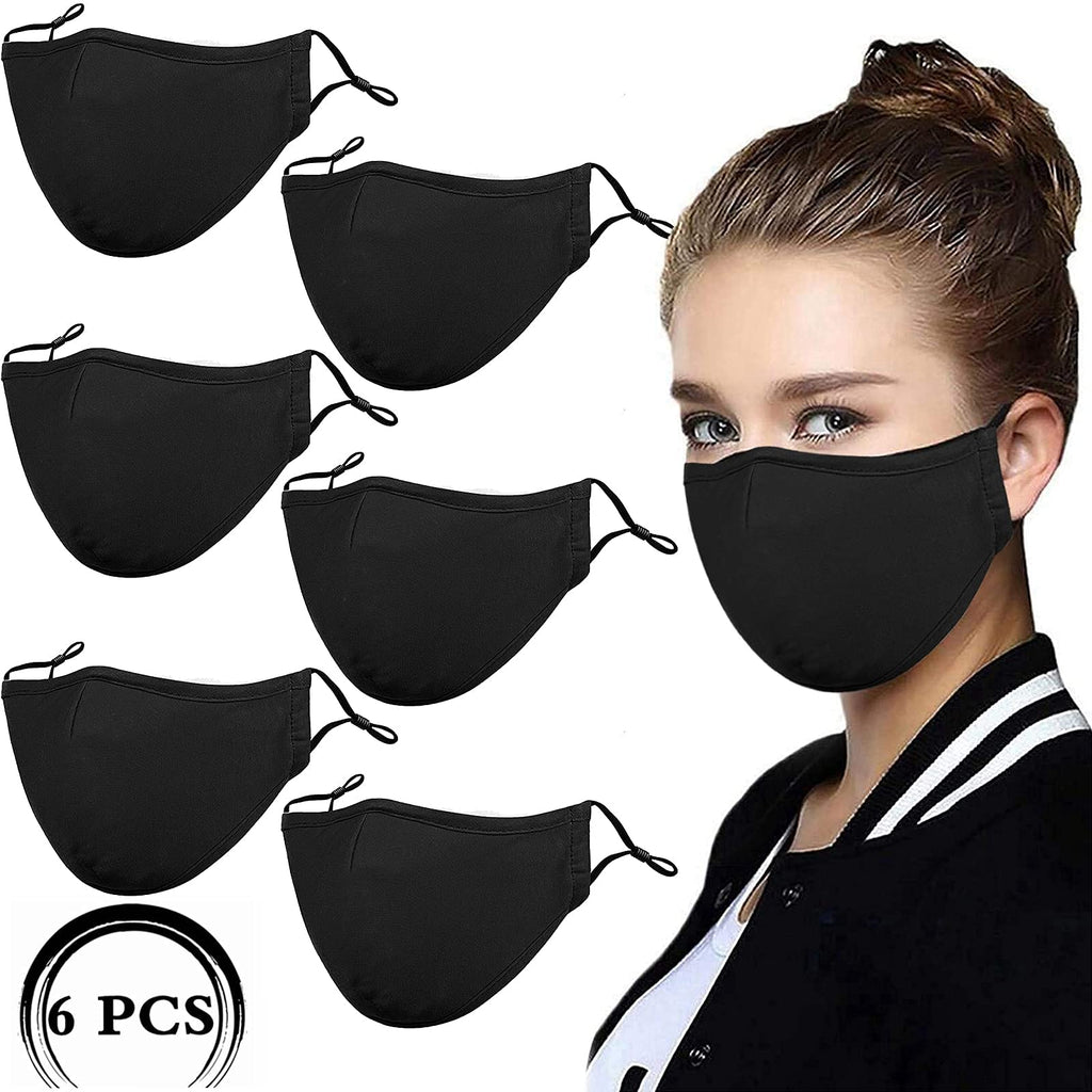 [Australia - AusPower] - YYTDAISHU 6 Pack Black Reusable Breathable Cloth Face Protection, Adjustable Washable Male and Women Fashion Face Protection Cover 6pcs 
