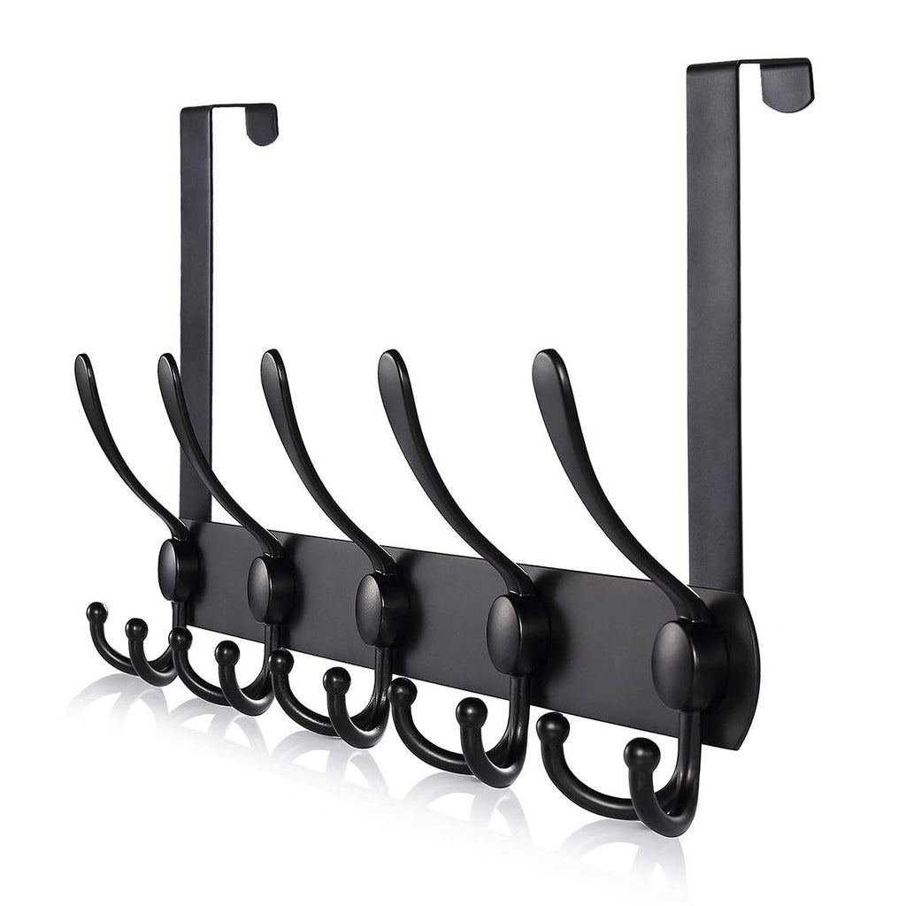 [Australia - AusPower] - Over The Door Hook, TEKI 5 Tri Hooks Stainless Steel Over The Door Hook Hanger, Heavy Duty Over Door Rack for Hanging Coats Clothes Hats Robes Towels (Black, 1.6”) Black 1.6” 