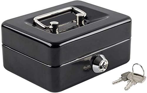 [Australia - AusPower] - Xydled Locking Steel Mini Cash Box with Removable Coin Tray and Key Lock,4.92" x 3.74" x 2.36",Black Black Small 