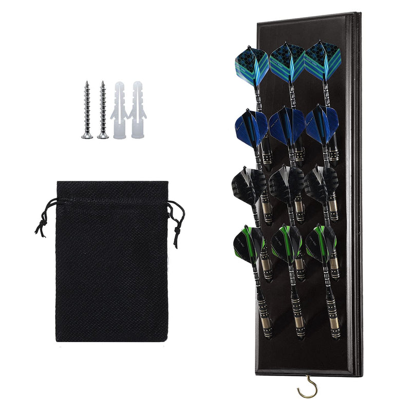 [Australia - AusPower] - Darts Caddy Wall Mounted Darts Holder/Stand/with Metal Hook, Accessory Storage Bag, Displays 12 Set of Steel/Soft Tip Darts Black 