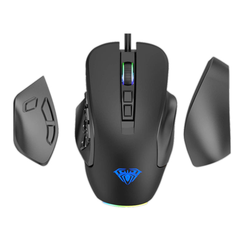 [Australia - AusPower] - AULA H510 MMO Gaming Mouse, with Backlit RGB LED, 14 Buttons Programmable, 10,000 DPI, Ergonomic Optical Sensor USB Wired Computer Mice for FPS/MOBA Games, Black 