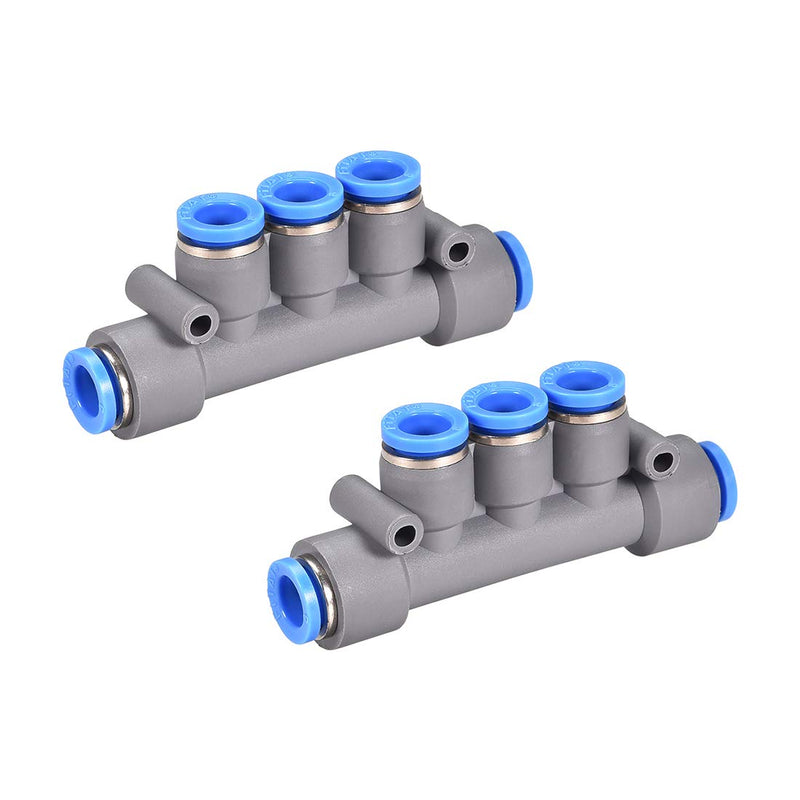 [Australia - AusPower] - uxcell Push to Connect Fittings 5 Ports 8mm OD Manifold Union Push Fit Fittings Tube Fittings Push Lock Grey 2Pcs 