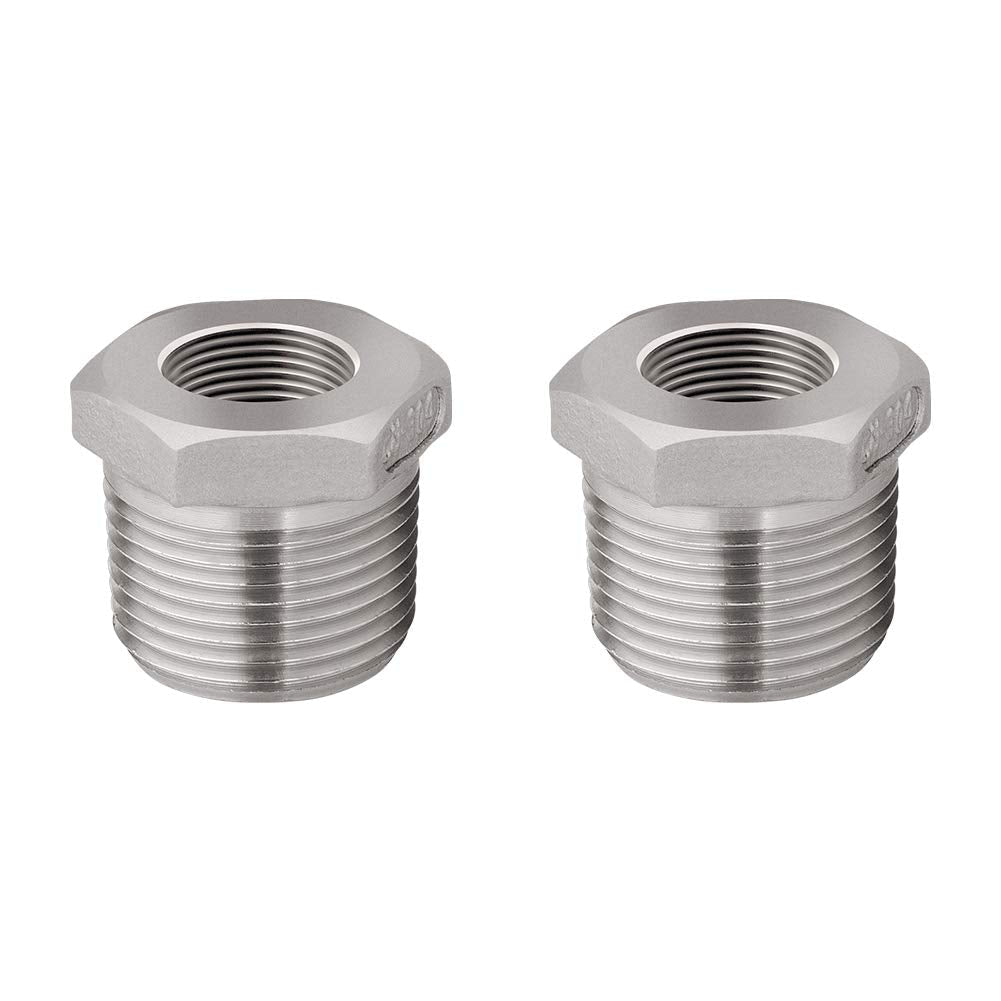 [Australia - AusPower] - Feelers 304 Stainless Steel Reducer Hex Bushing, 1/2" Male NPT x 1/4" Female NPT Reducing Cast Pipe Fitting (Pack of 2) 1/2"x1/4" 2Pcs 