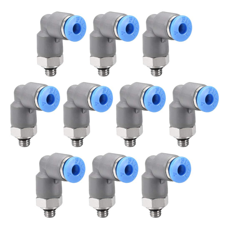 [Australia - AusPower] - uxcell Elbow Push to Connect Air Fittings 4mm Tube OD X M5 Male Thread Pneumatic Quick Release Connectors Grey 10Pcs 