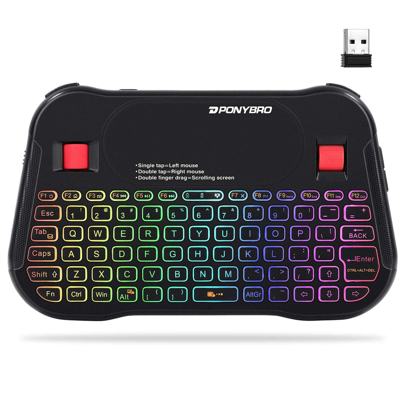 [Australia - AusPower] - PONYBRO Backlit Mini Bluetooth Wireless Keyboard with Touchpad QWERTY keypad,Support Bluetooth＆2.4G USB Connection,Rechargeable Handheld Keyboard Remote for Smartphones,Smart TV,Android TV Box,PC,Pad. 