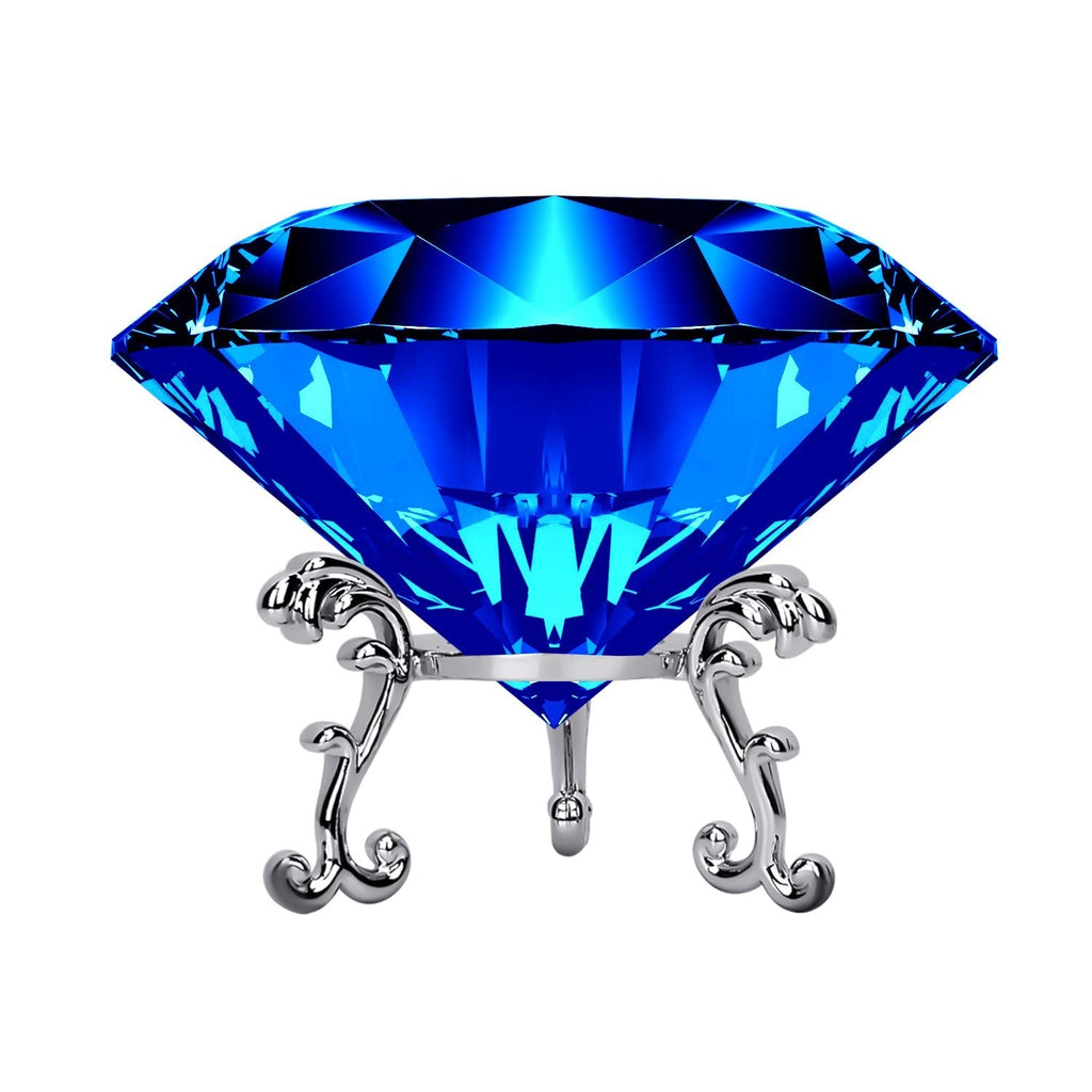 [Australia - AusPower] - Large Crystal Diamond Paperweight with Stand Jewels Wedding Decorations Centerpieces Home Decor 3.15 inch (Blue) Blue 80 mm 