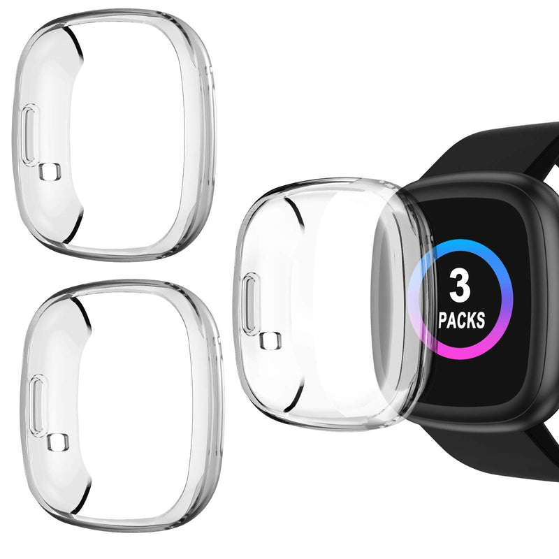 [Australia - AusPower] - Cuteey 3 Pack Screen Protector Case for Fitbit Sense and Versa 3,Soft TPU Plated Scratch Proof Full Protective Cover Shell for Versa 3 Smartwatch Accessories (Clear+Clear+Clear) Clear/Clear/Clear 