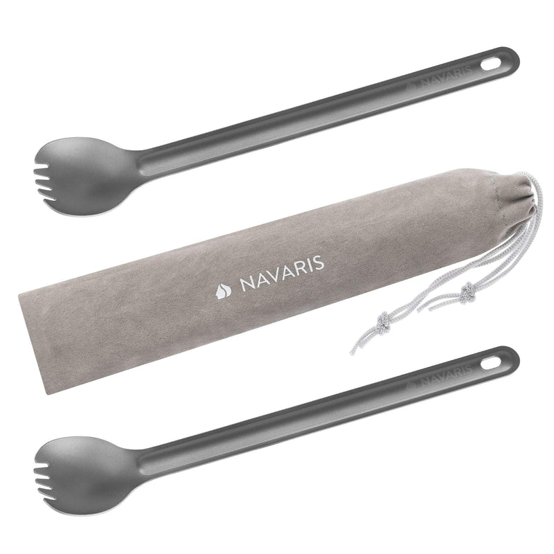 [Australia - AusPower] - Navaris Long Handle Titanium Sporks (Set of 2) - 8.4" (21.5cm) Long Metal Spork Set for Backpacking and Camping - Strong Ultra Lightweight Cutlery 