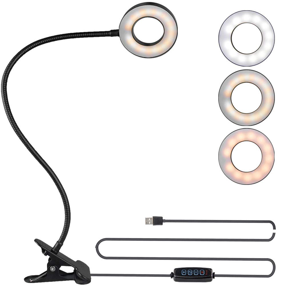 [Australia - AusPower] - Bekada LED Desk Light with Clamp for Video Conference Lighting, Clip on LED Ring Light for Computer Webcam, USB Laptop Light for Zoom Meetings, Reading Light with 3 Color 10 Dimming Level Black 
