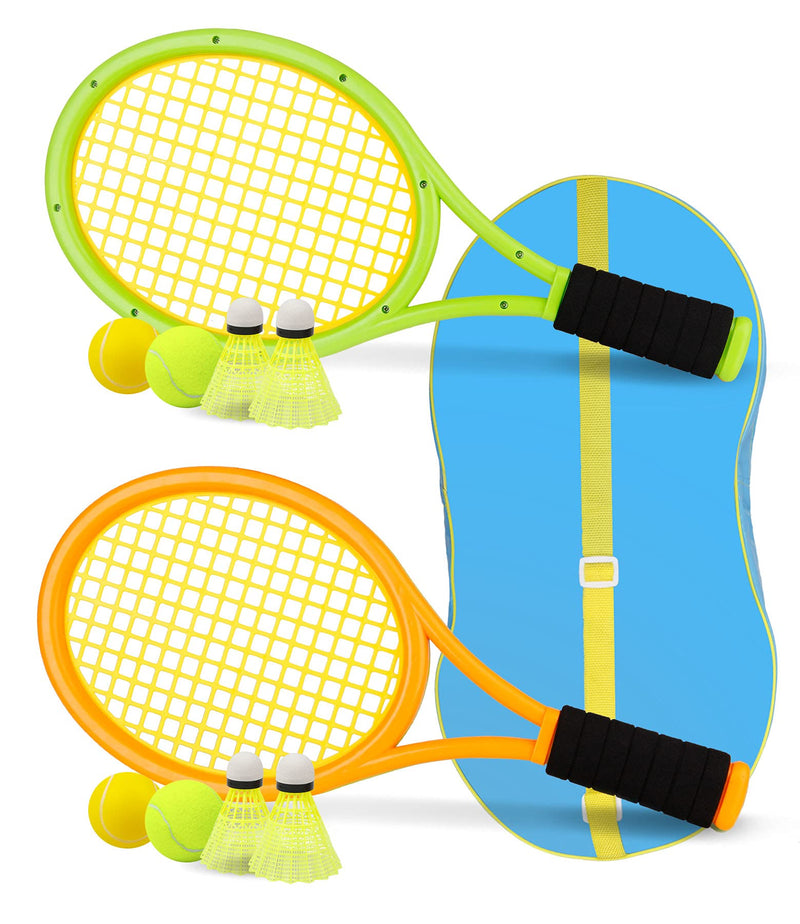 [Australia - AusPower] - Crefotu Kids Tennis Racket,17 Inch Plastic Tennis Racket with 2 Soft Balls,2 Tennis Balls and 4 Shuttlecocks for Kid,Toddler Outdoor/Indoor Sport Play Green&Yellow 