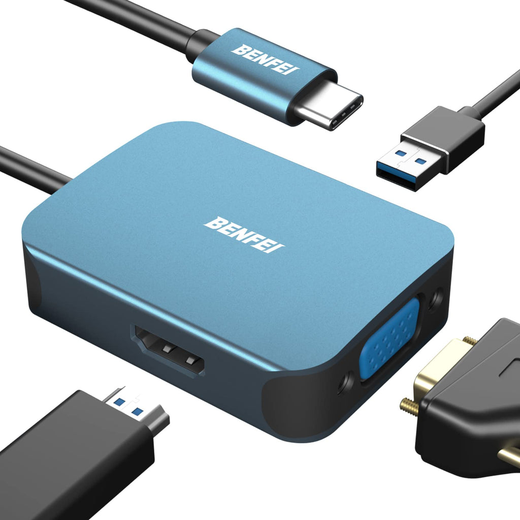 [Australia - AusPower] - USB C HUB, BENFEI USB Type-C to HDMI VGA Adapter, USB C to USB Adapter, Compatible for MacBook Pro 2019/2018/2017,Surface Book 2, Dell XPS 13/15, Pixelbook and More HDMI +VGA + USB 3.0 