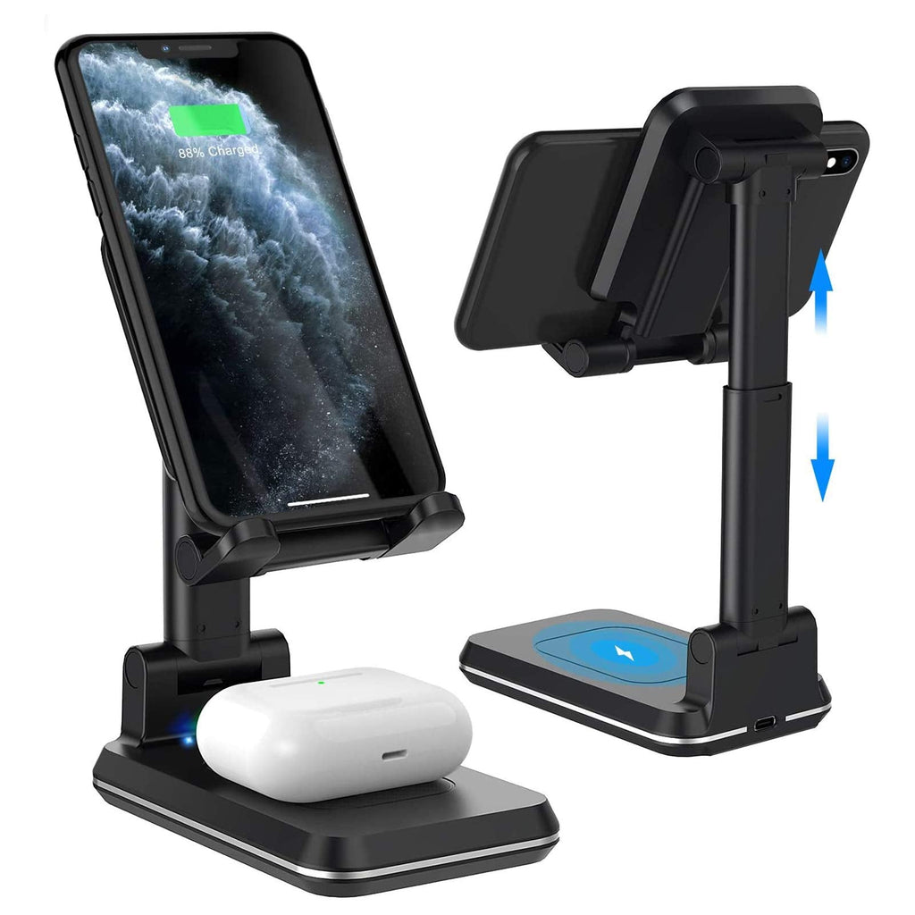 [Australia - AusPower] - Wireless Charging Phone Stand,Foldable Desktop Cell Phone Tablet Stand,10W Max Qi-Enabled Wireless Charging Multi-Angle Adjustable Metal Phone Holder for iPhone 11/ES/MAX/XS/XR/X/8,AirPods/Pro 