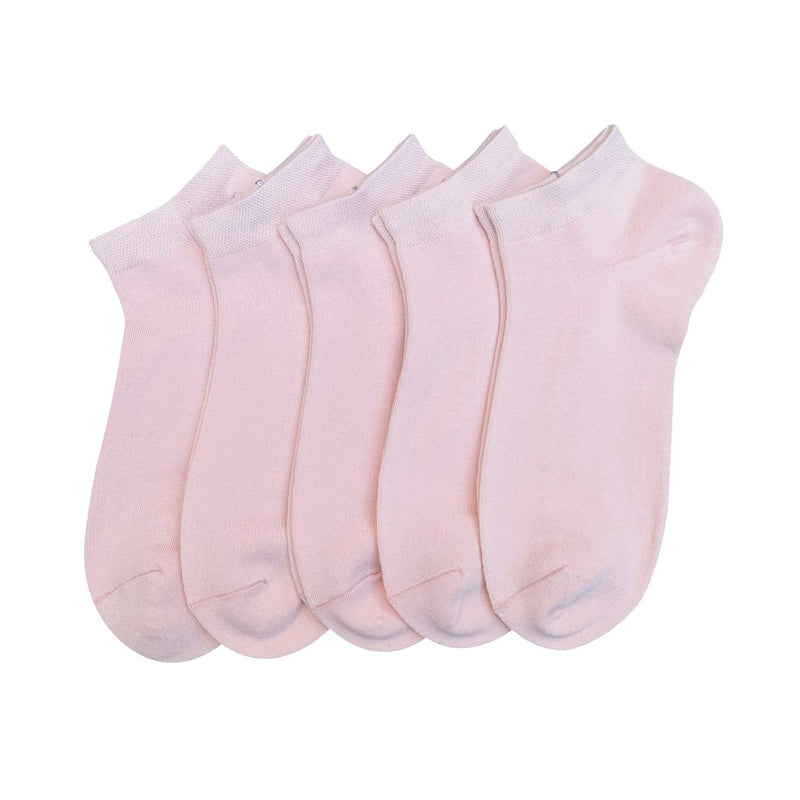 [Australia - AusPower] - Women Solid Color Ankle Socks Bamboo Pastel Thin Sock Odor Resistant Low Cut Gift Girl Sock 5 Pairs Pink Large 