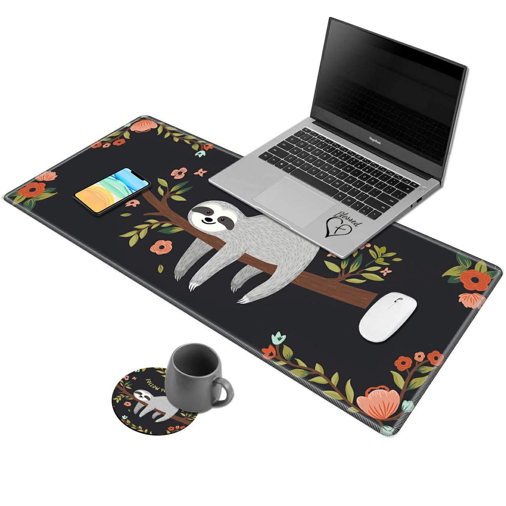 [Australia - AusPower] - Larger Extended Gaming Mouse Pad, Non-Slip Base Desk Pad Keyboard Mat with Stitched Edges Sloth Hang Out in Tree Pattern Foldable Mat for Work & Desktop, Laptop Office & Home 