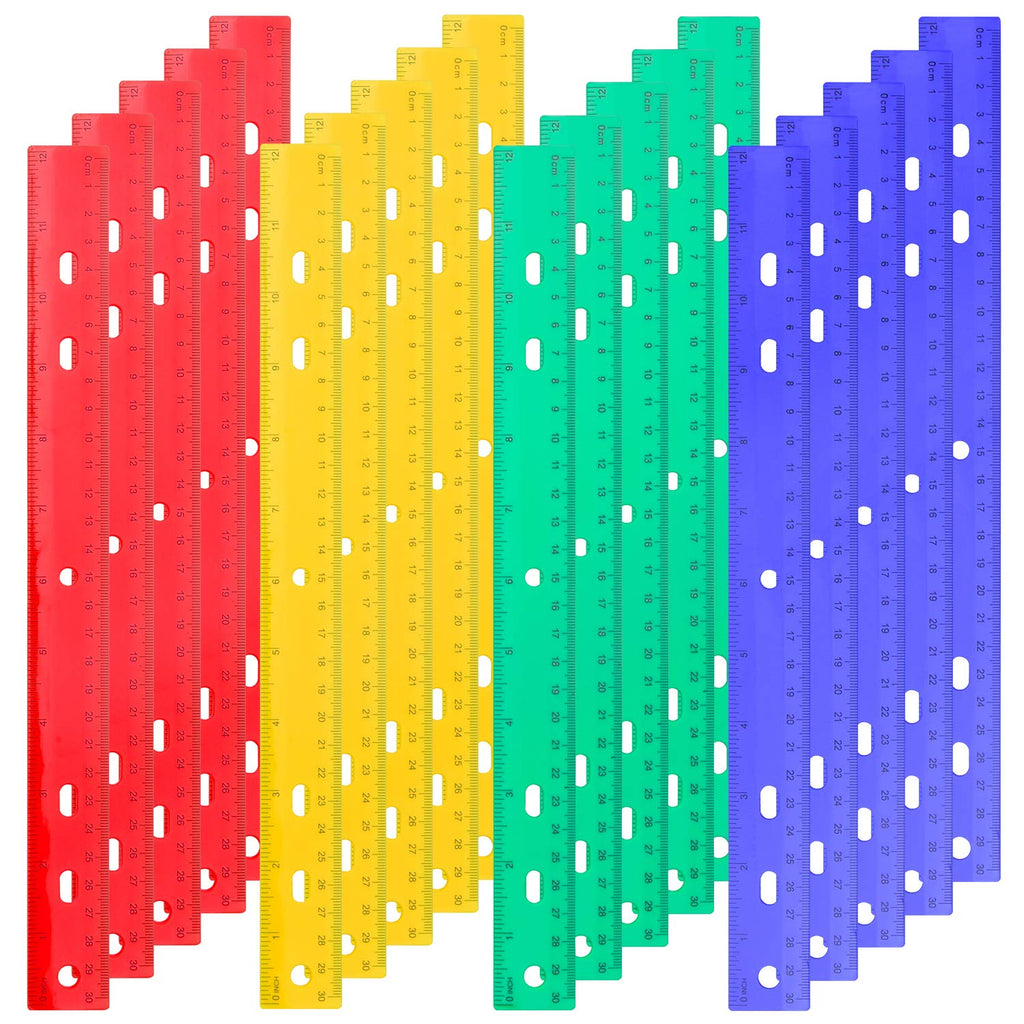 [Australia - AusPower] - Ancefine 20 Pack 12 Inch Plastic Rulers Straight Rulers with Inches and Metric for School,Home and Office,4 Color 