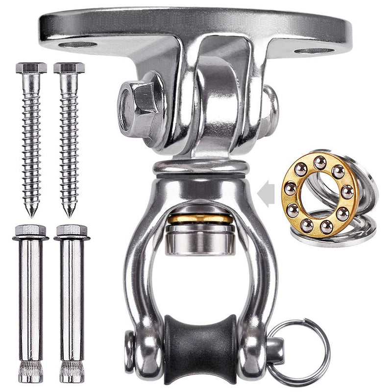 [Australia - AusPower] - SELEWARE Stainless Steel Swing Hanger, Wall Ceiling Mount for Hammock Chair, Heavy Bag, Tire Swing Set, Indoor Swing, Swivel Bearings Inside 1 Pack with scews for wood & concrete 