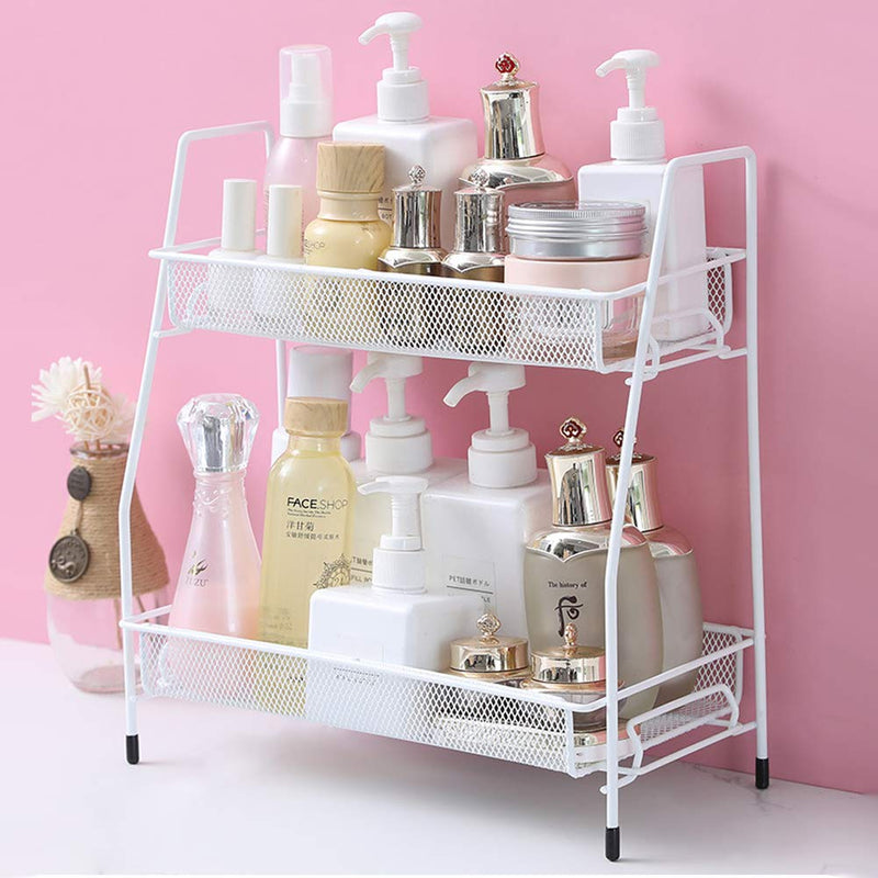 [Australia - AusPower] - Spice Rack Organizer , 2-Tier Bathroom Shelf Organizer countertop, Kitchen Rack Organizer for Spice Can Sauce Jars Bottle (White) White 