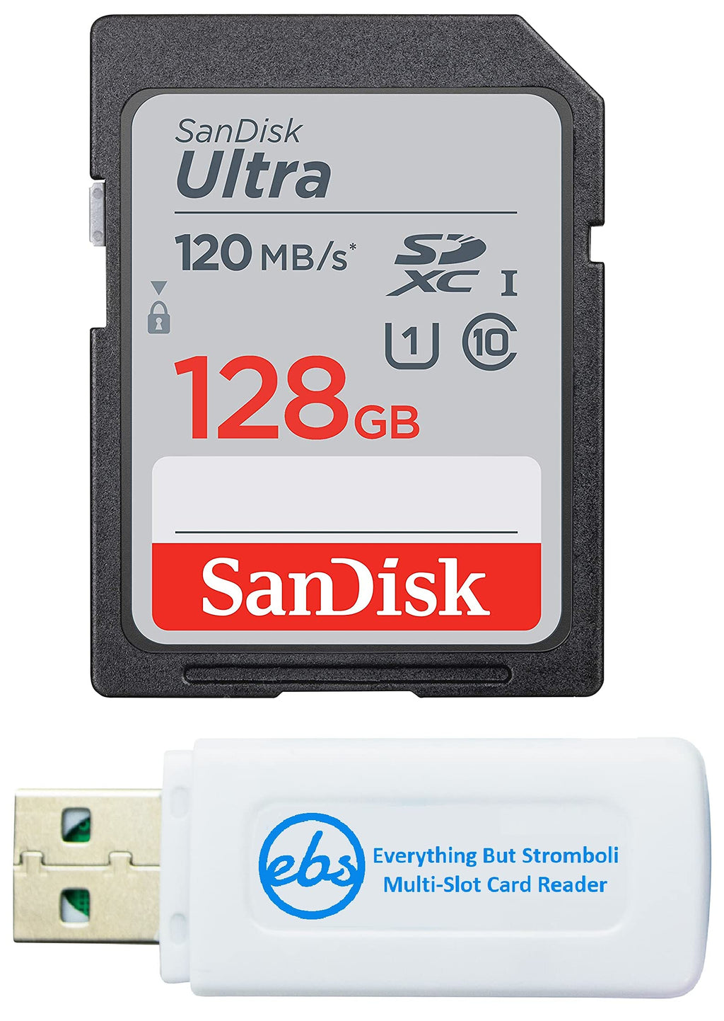 [Australia - AusPower] - SanDisk Ultra SDXC 12GB SD Card for Nikon Compact Camera Works with P950, W150, B600, A1000 Class 10 (SDSDUN4-128G-GN6IN) Bundle with (1) Everything But Stromboli SD & Micro Memory Card Reader 