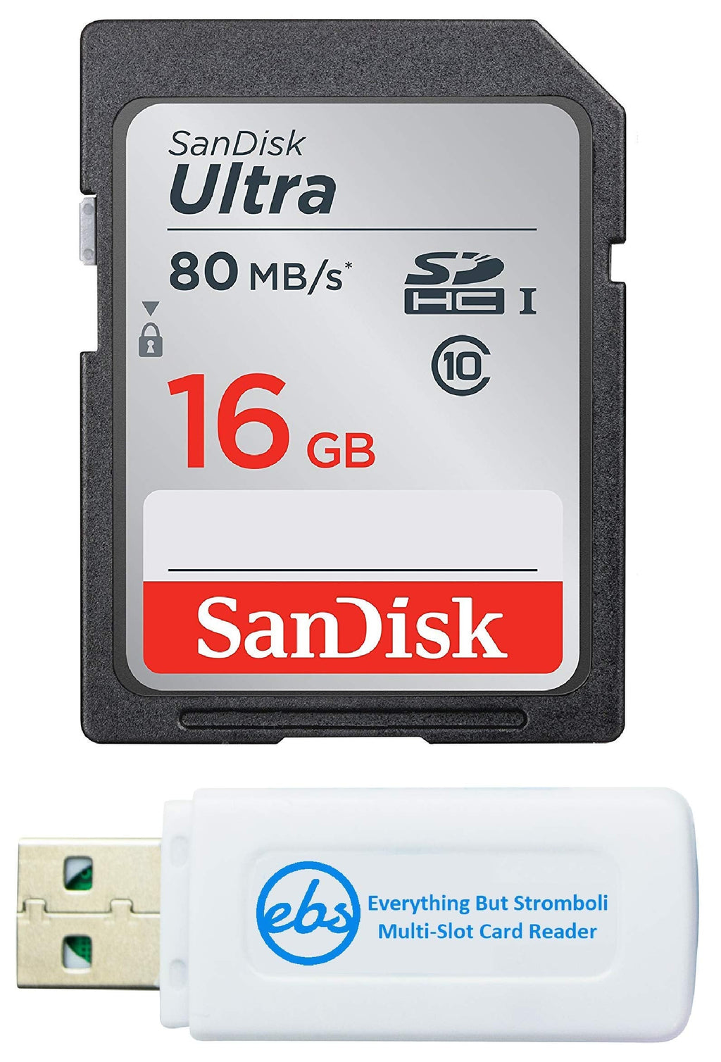 [Australia - AusPower] - SanDisk Ultra SDHC 16GB SD Card for Nikon Compact Camera Works with P950, W150, B600, A1000 Class 10 (SDSDUNR-016G-GN6IN) Bundle with (1) Everything But Stromboli SD & Micro Memory Card Reader 