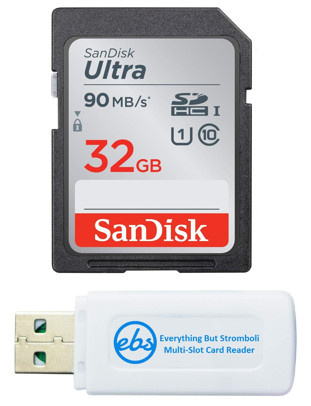 [Australia - AusPower] - SanDisk Ultra SDHC 32GB SD Card for Nikon Compact Camera Works with P950, W150, B600, A1000 Class 10 (SDSDUNR-032G-GN6IN) Bundle with (1) Everything But Stromboli SD & Micro Memory Card Reader 