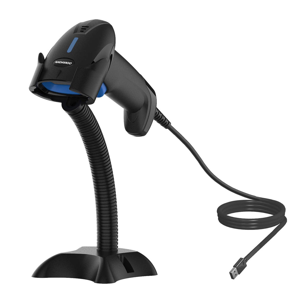 [Australia - AusPower] - NADAMOO USB Barcode Scanner with Stand, 1D Wired Handheld Laser Bar Code Scanner UPC Barcode Reader for Inventory Library Warehouse Supermarket, Plug and Play, Work with Laptop, Computer 